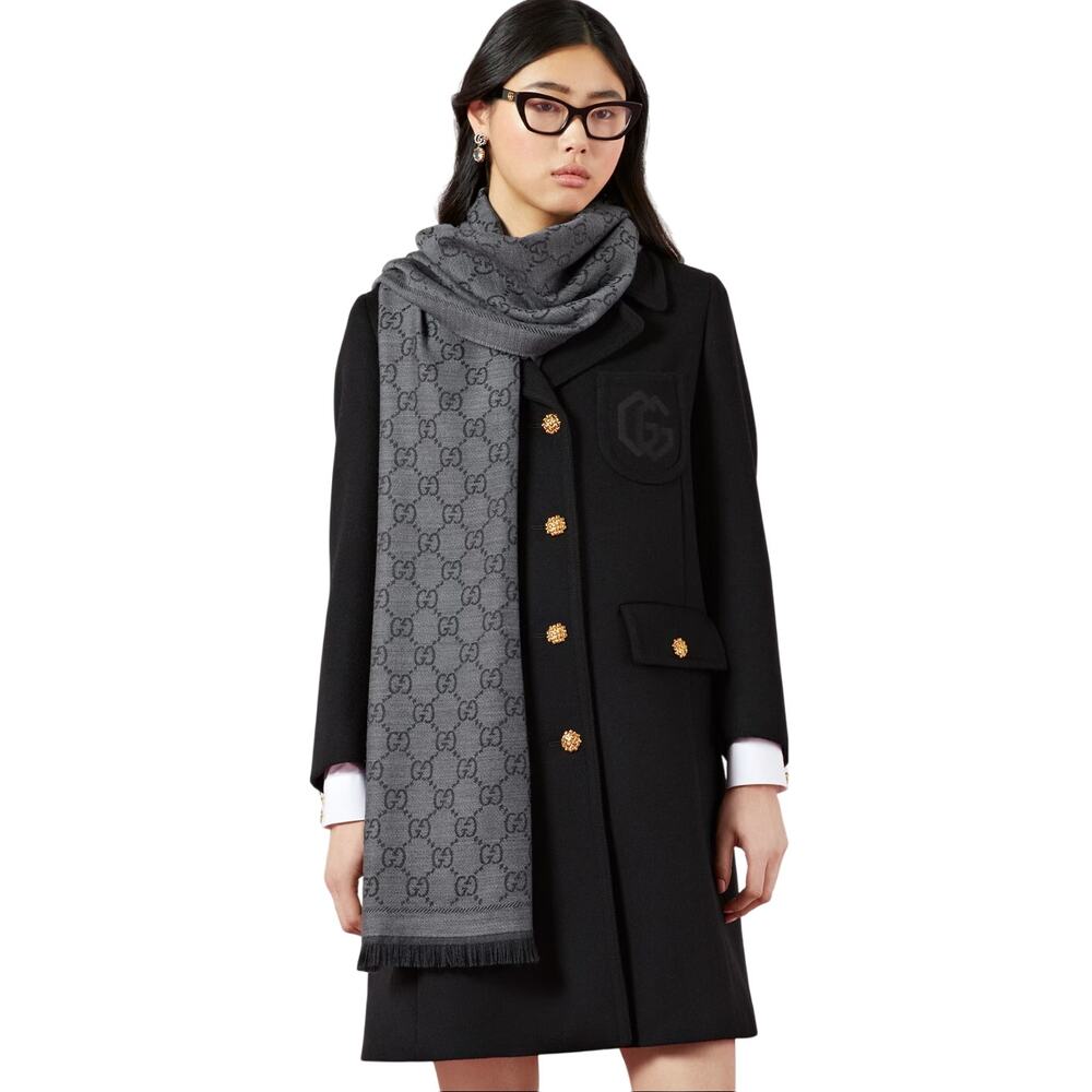 GUCCI GG GREY jacquard pattern knitted scarf BRAND NEW WITH TAGS - Picture 5 of 6